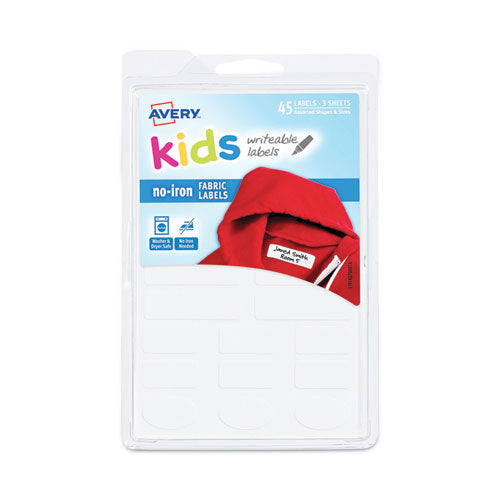 Avery Kids No-iron Fabric Labels, 6 X 4, White, 15 Labels-sheet, 3 Sheets-pack