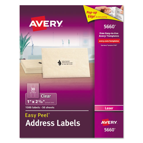 Matte Clear Easy Peel Mailing Labels W- Sure Feed Technology, Laser Printers, 1 X 2.63, Clear, 30-sheet, 50 Sheets-box