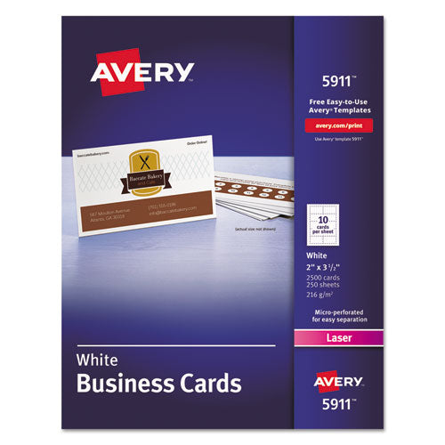 Printable Microperforated Business Cards With Sure Feed Technology, Laser, 2 X 3.5, White, Uncoated, 2500-box
