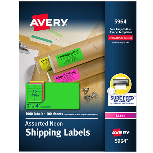 High-visibility Permanent Laser Id Labels, 2 X 4, Neon Assorted, 1000-box
