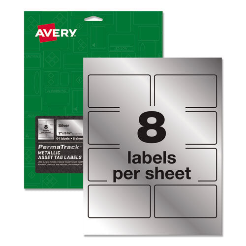 Permatrack Metallic Asset Tag Labels, Laser Printers, 2 X 3.75, Silver, 8-sheet, 8 Sheets-pack