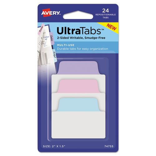 Ultra Tabs Repositionable Standard Tabs, 1-5-cut Tabs, Assorted Pastels, 2" Wide, 24-pack