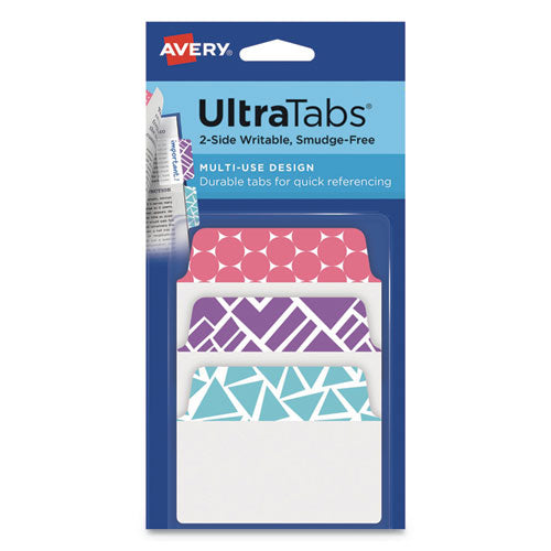 Ultra Tabs Repositionable Standard Tabs, 1-5-cut Tabs, Assorted Geometric, 2" Wide, 24-pack