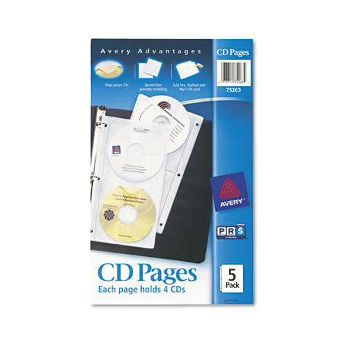 Two-sided Cd Organizer Sheets For Three-ring Binder, 4 Disc Capacity, Clear, 5-pack
