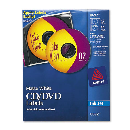 Inkjet Cd Labels, Matte White, 40-pack