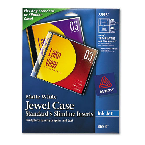 Inkjet Cd-dvd Jewel Case Inserts, Matte White, 20-pack