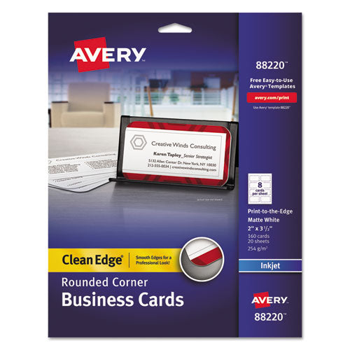 Round Corner Print-to-the-edge Business Cards, Inkjet, 2 X 3 1-2, White, 160-pk