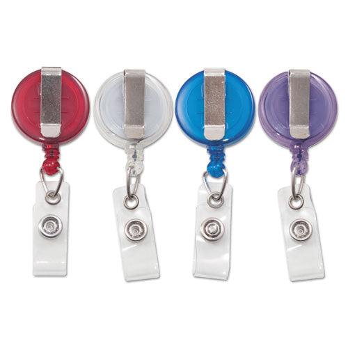Translucent Retractable Id Card Reel, 34" Extension, Assorted Colors, 4-pack