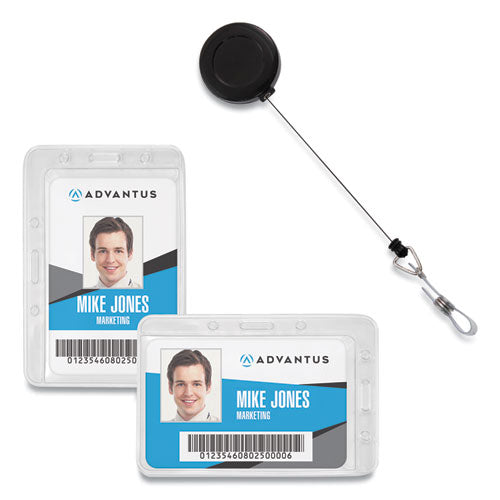 Antimicrobial Id And Security Badge With Cord-reel Combo Pack, Horizontal, 4.13 X 2.88, Frosted Transparent, 20-pack