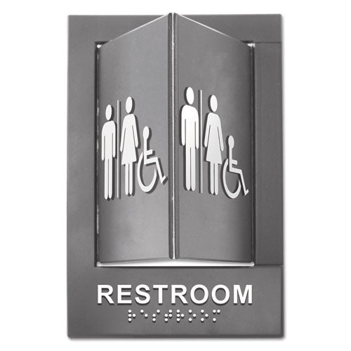 Pop-out Ada Sign, Wheelchair, Tactile Symbol-braille, Plastic, 6 X 9, Gray-white