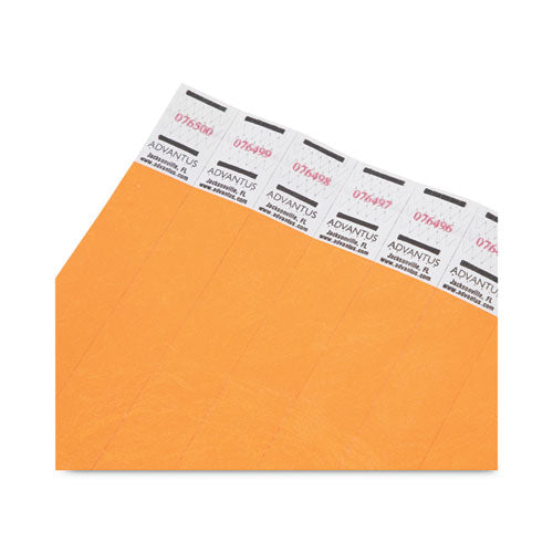 Crowd Management Wristbands, Sequentially Numbered, 9.75" X 0.75", Neon Orange, 500-pack