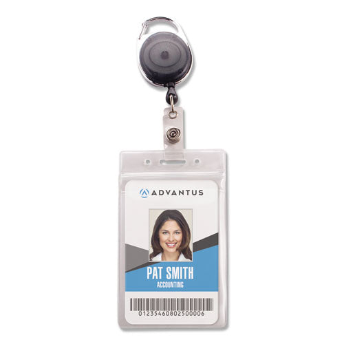 Resealable Id Badge Holder, Cord Reel, Vertical, 3.68 X 5, Lightly Frosted-smoke, 10-pack