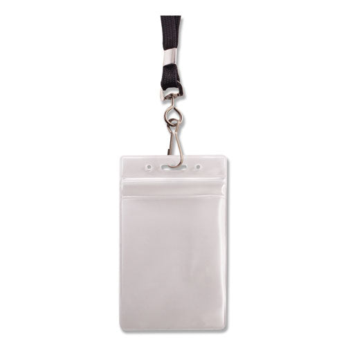 Resealable Id Badge Holders, J-hook And 36" Lanyard, Vertical, Frosted 3.68" X 5" Holder, 2.38" X 3.75" Insert, 20-pack