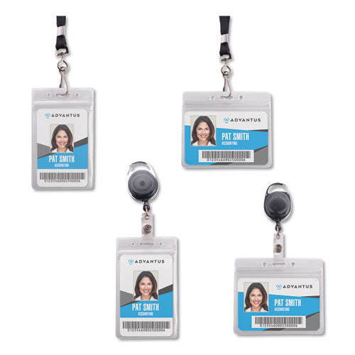 Resealable Id Badge Holders, J-hook And 36" Lanyard, Vertical, Frosted 3.68" X 5" Holder, 2.38" X 3.75" Insert, 20-pack