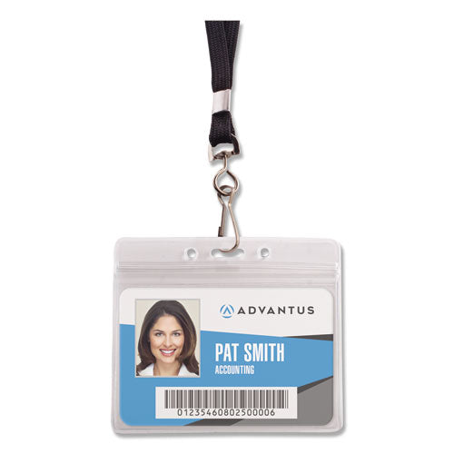 Resealable Id Badge Holders, J-hook And 36" Lanyard, Horizontal, Frosted 4.13" X 3.75" Holder, 3.88" X 2.63" Insert, 20-pack