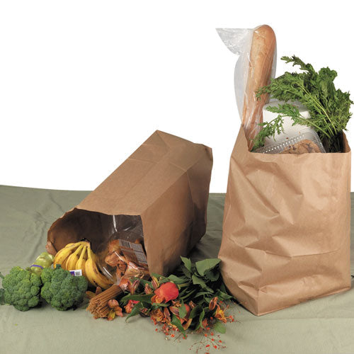 Squat Paper Grocery Bags, 57 Lbs Capacity, 1-8 Bbl, 10.13"w X 6.75"d X 14.38"h, Kraft, 500 Bags