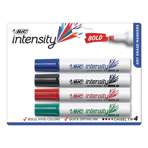 Intensity Bold Tank-style Dry Erase Marker, Broad Chisel Tip, Assorted Colors, 4-set