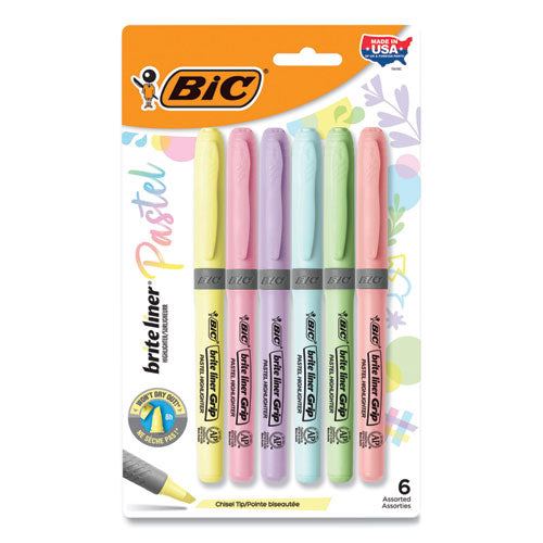 Brite Liner Grip Pocket Highlighter, Assorted Ink Colors, Chisel Tip, Assorted Barrel Colors, 6-pack
