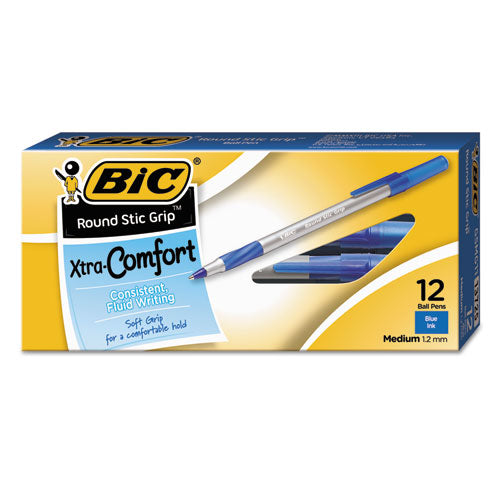 Round Stic Grip Xtra Comfort Ballpoint Pen, Easy-glide, Stick, Medium 1.2 Mm, Blue Ink, Gray-blue Barrel, Dozen