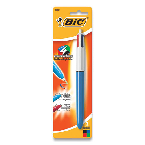 4-color Multi-color Ballpoint Pen, Retractable, Medium 1 Mm, Black-blue-green-red Ink, Blue Barrel