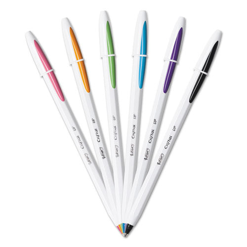 Cristal Up Ballpoint Pen, Stick, Medium 1.2 Mm, Assorted Ink Colors, White Barrel, 6-pack