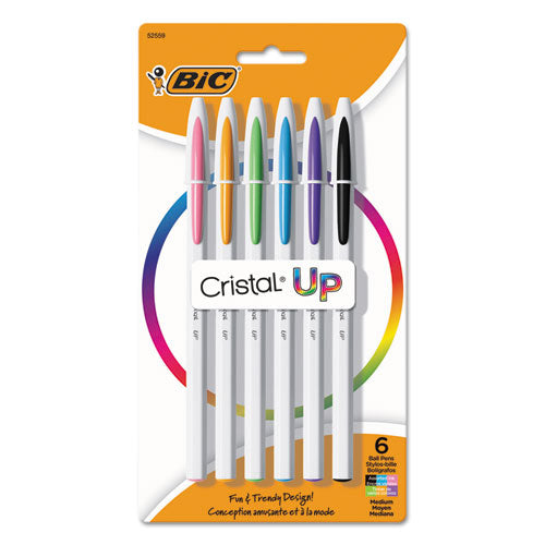 Cristal Up Ballpoint Pen, Stick, Medium 1.2 Mm, Assorted Ink Colors, White Barrel, 6-pack