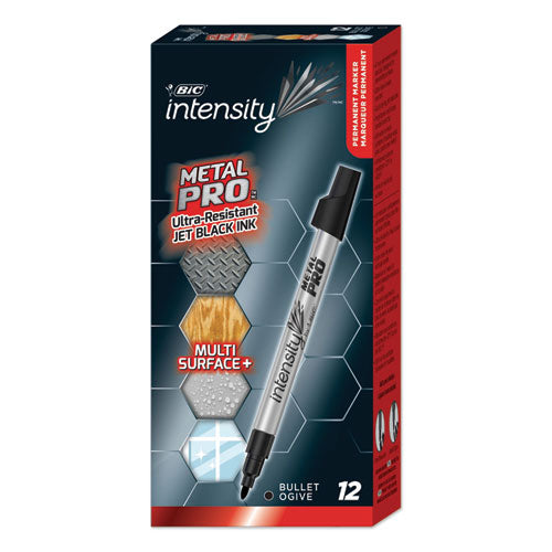 Intensity Metal Pro Permanent Marker, Fine Pro Bullet Tip, Black, Dozen