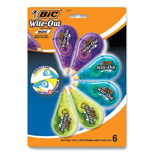 Wite-out Brand Mini Correction Tape, Non-refillable, Blue-purple-yellow Applicators, 0.2" X 314.4", 6-pack