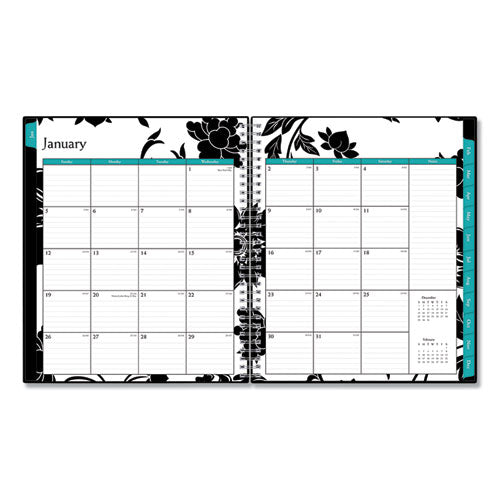 Analeis Monthly Planner, Analeis Floral Artwork, 10 X 8, White-black-coral Cover, 12-month (jan To Dec): 2023