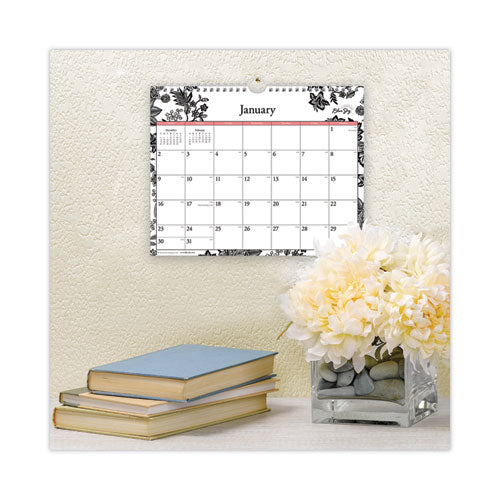 Analeis Wall Calendar, Analeis Floral Artwork, 11 X 8.75, White-black-coral Sheets, 12-month (jan To Dec): 2023