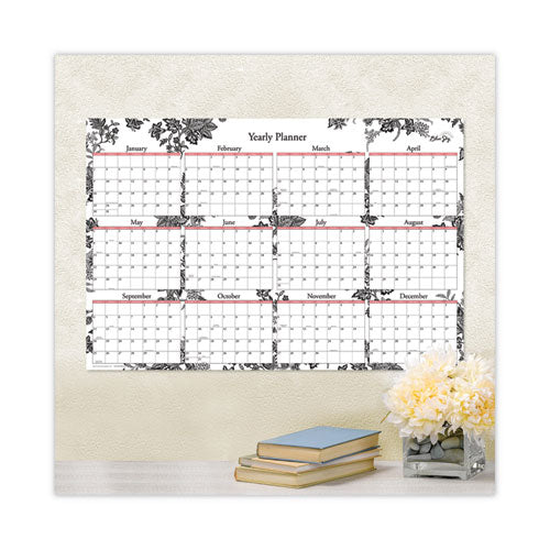 Analeis Laminated Erasable Wall Calendar, Floral Artwork, 36 X 24, White-black-coral Sheets, 12-month (jan To Dec): 2023