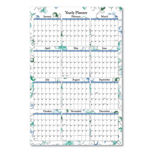 Lindley Laminated Erasable Wall Calendar, Lindley Floral Artwork, 36 X 24, White-blue-green Sheets, 12-month (jan-dec): 2023
