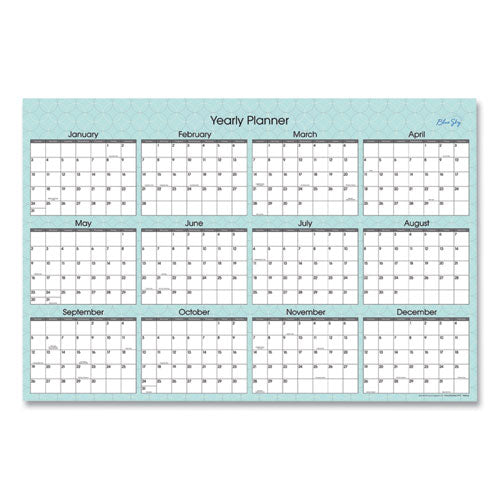 Picadilly Laminated Erasable Wall Calendar, Geometric Artwork, 36 X 24, White-teal Sheets, 12-month (jan-dec): 2023