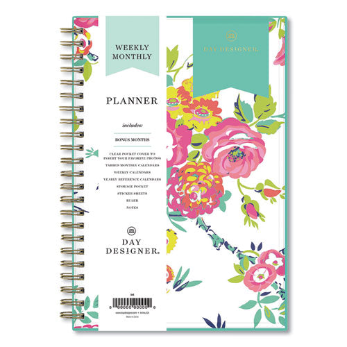 Day Designer Cyo Weekly-monthly Planner, 8 X 5, White-floral, 2022
