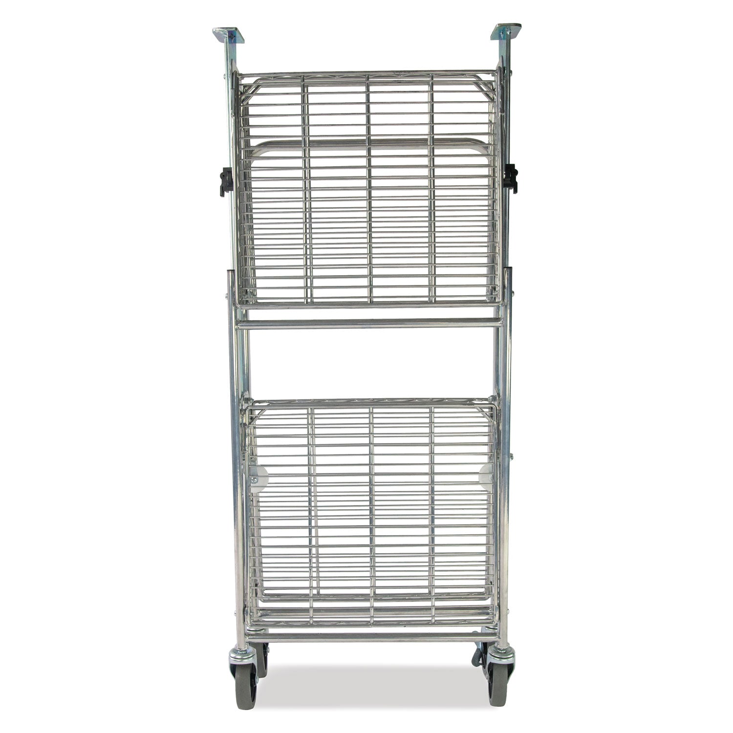 Stowaway Folding Carts, 2 Shelves, 29.63w X 37.25d X 18h, Chrome, 250 Lb Capacity