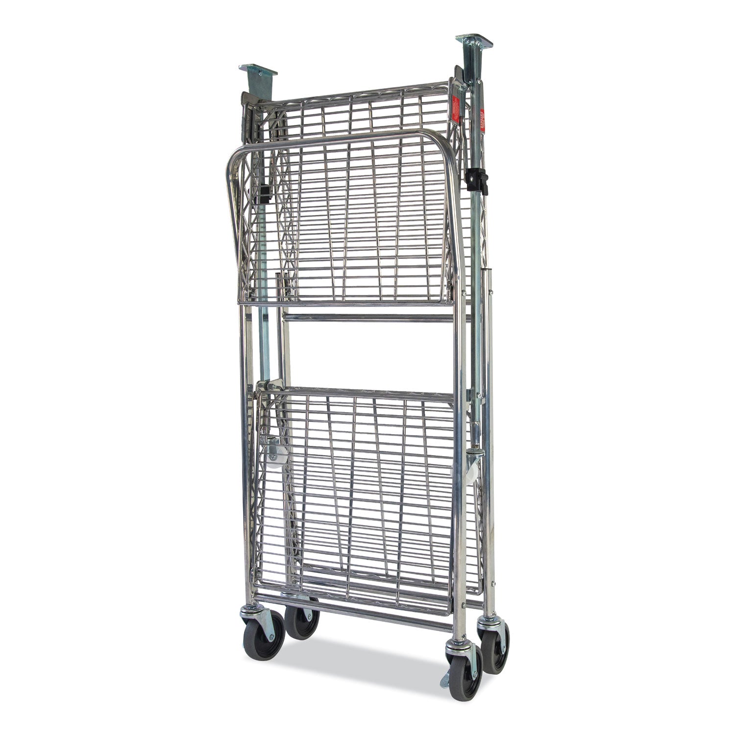 Stowaway Folding Carts, 2 Shelves, 29.63w X 37.25d X 18h, Chrome, 250 Lb Capacity