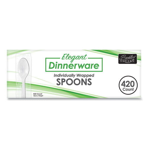 Elegant Dinnerware Heavyweight Cutlery, Individually Wrapped, Teaspoon, White, 420-box