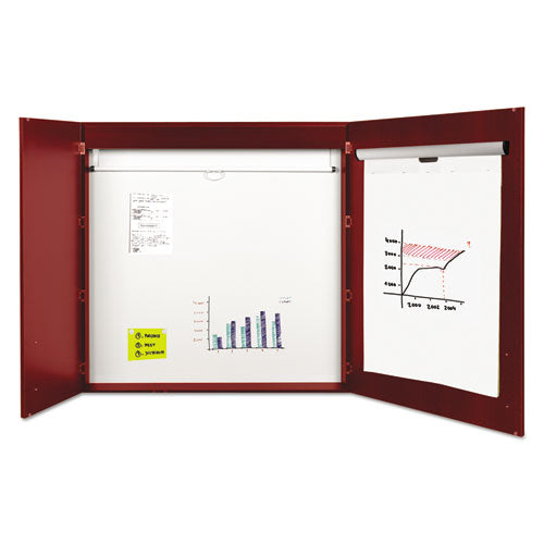 Conference Cabinet, Porcelain Magnetic, Dry Erase, 48 X 48, Cherry