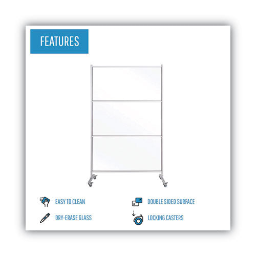 Protector Series Mobile Glass Panel Divider, 49 X 22 X 81, Clear-aluminum