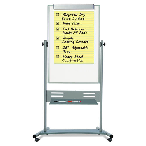 Magnetic Reversible Mobile Easel, Vertical Orientation, 35.4" X 47.2", Board, 80" Tall Easel, White-silver
