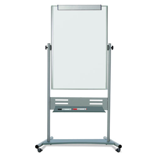 Magnetic Reversible Mobile Easel, Vertical Orientation, 35.4" X 47.2", Board, 80" Tall Easel, White-silver