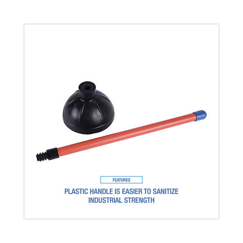 Toilet Plunger, 18" Plastic Handle, 5.63" Dia, Red-black, 6-carton