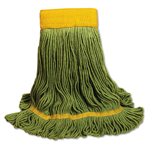 Ecomop Looped-end Mop Head, Recycled Fibers, Large Size, Green, 12-carton