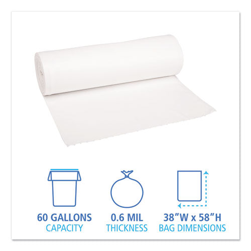 Low-density Waste Can Liners, 60 Gal, 0.6 Mil, 38" X 58", White, 100-carton