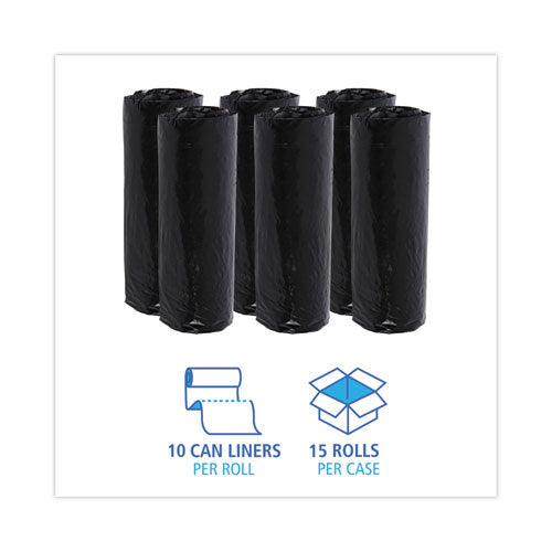 Low-density Waste Can Liners, 16 Gal, 1 Mil, 24 X 32, Black, 10 Bags-roll, 15 Rolls-carton