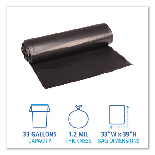 Low Density Repro Can Liners, 33 Gal, 1.2 Mil, 33" X 39", Black, 10 Bags-roll, 10 Rolls-carton