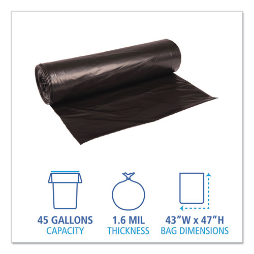 Low Density Repro Can Liners, 56 Gal, 1.6 Mil, 43" X 47", Black, 10 Bags-roll, 10 Rolls-carton