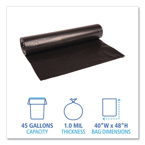 Low Density Repro Can Liners, 45 Gal, 1 Mil, 40" X 48", Black, 10 Bags-roll, 10 Rolls-carton