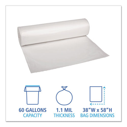 Low Density Repro Can Liners, 60 Gal, 1.1 Mil, 38" X 58", Clear, 10 Bags-roll, 10 Rolls-carton