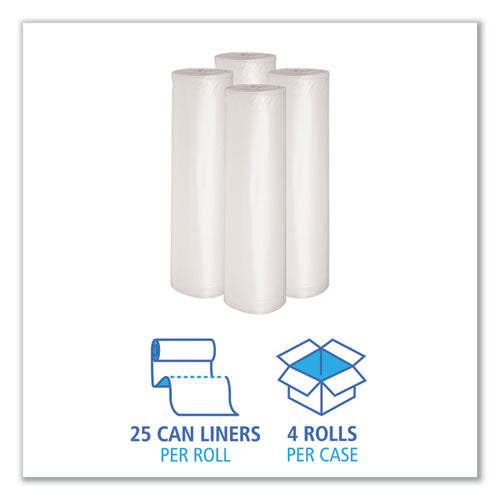 Low Density Repro Can Liners, 60 Gal, 1.1 Mil, 38" X 58", Clear, 10 Bags-roll, 10 Rolls-carton